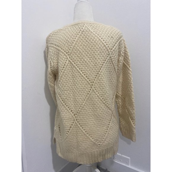 Anthro Moon River Chunky Knit Sweater Ivory Long Sleeve Diamond Medium - Picture 6 of 6